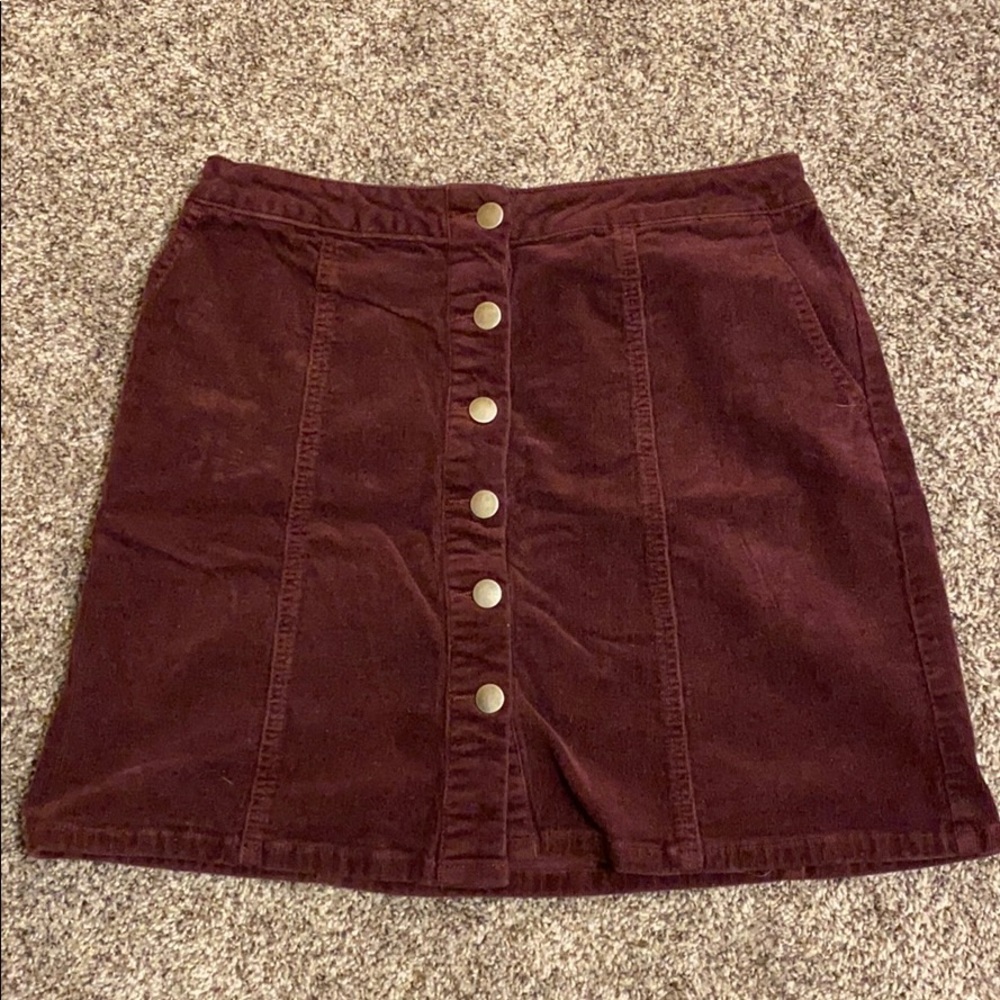Maroon velvet button down skirt